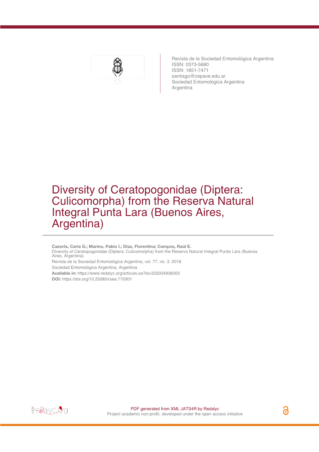 Diptera: Culicomorpha) from the Reserva Natural Integral Punta Lara (Buenos Aires, Argentina