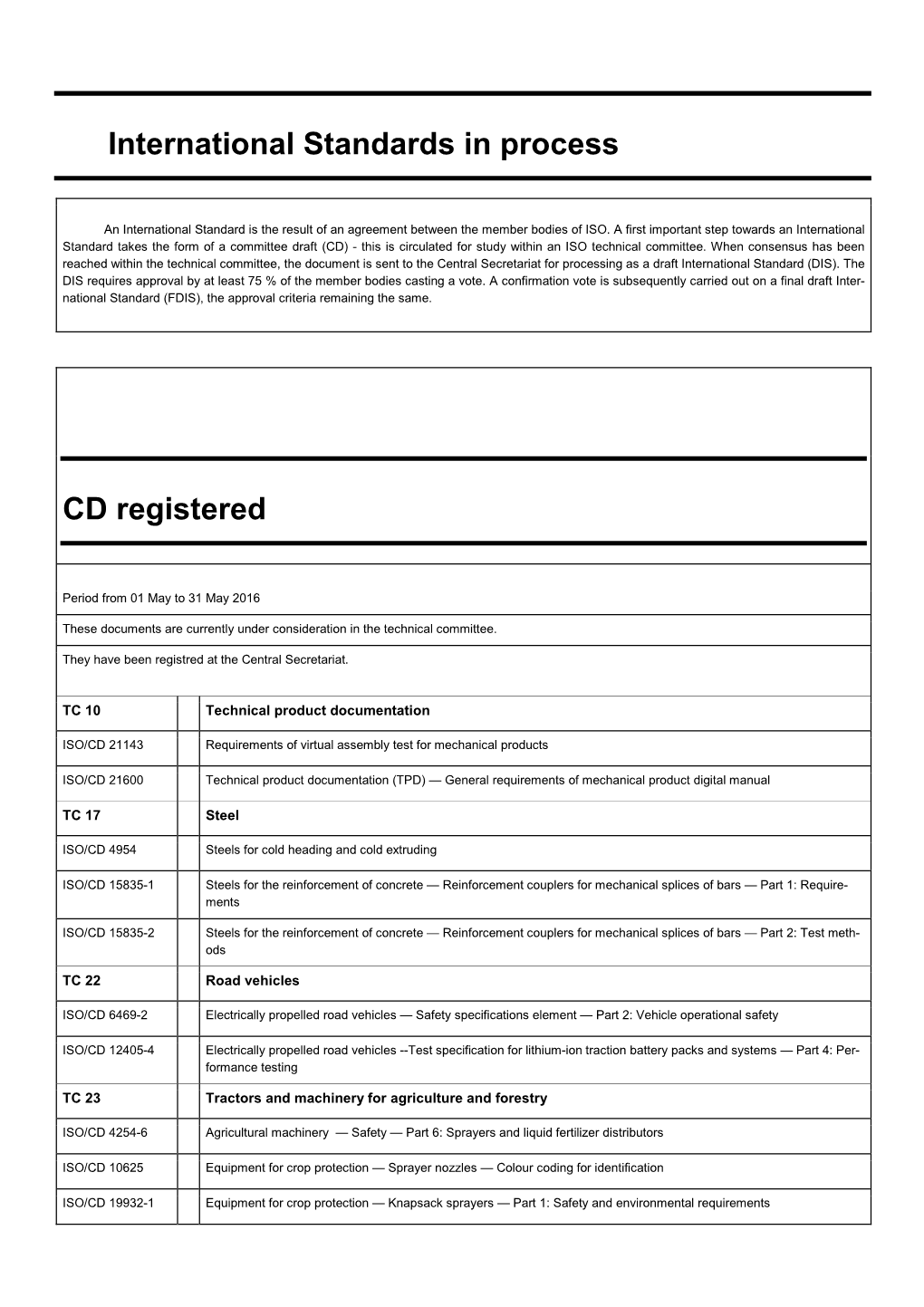 International Standards in Process CD Registered