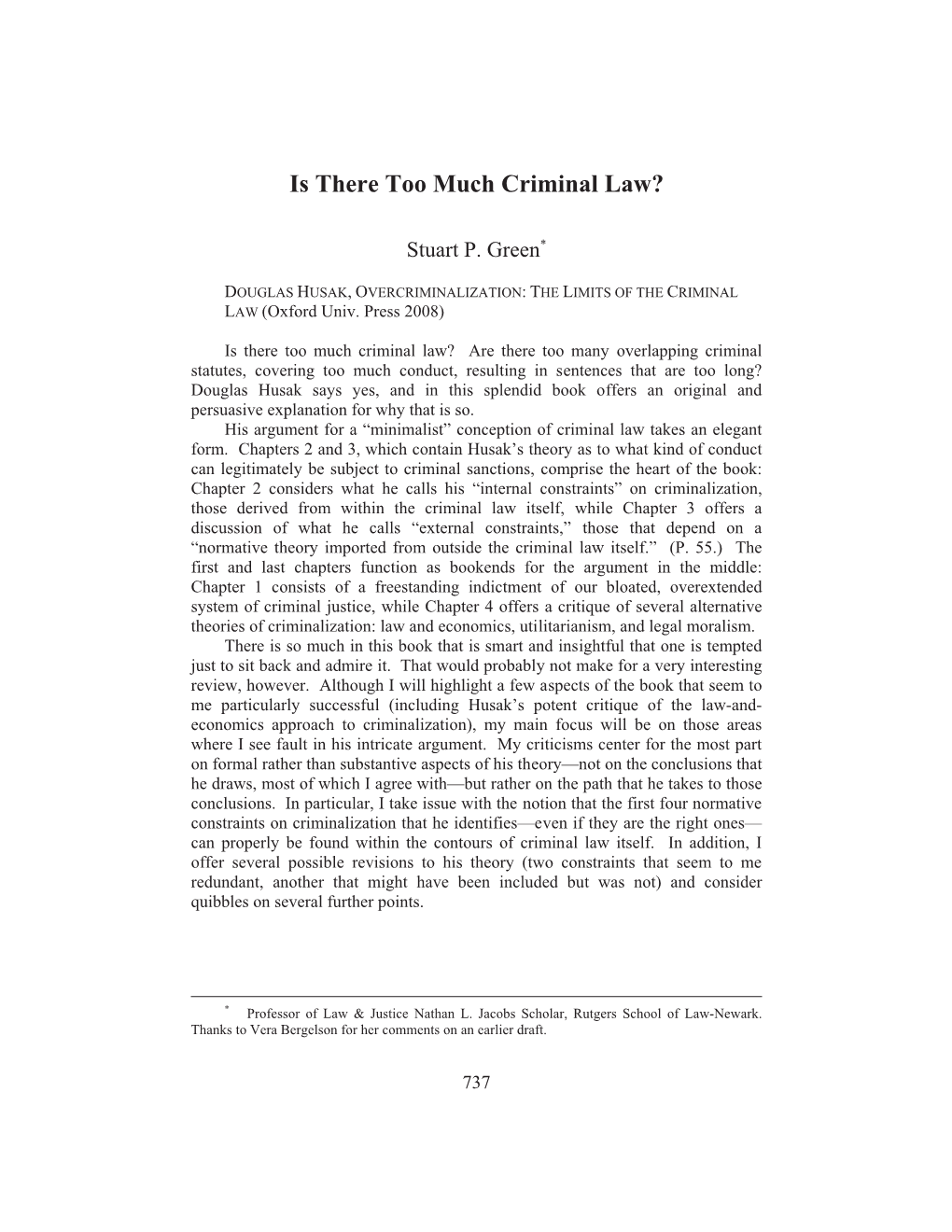 Is There Too Much Criminal Law?