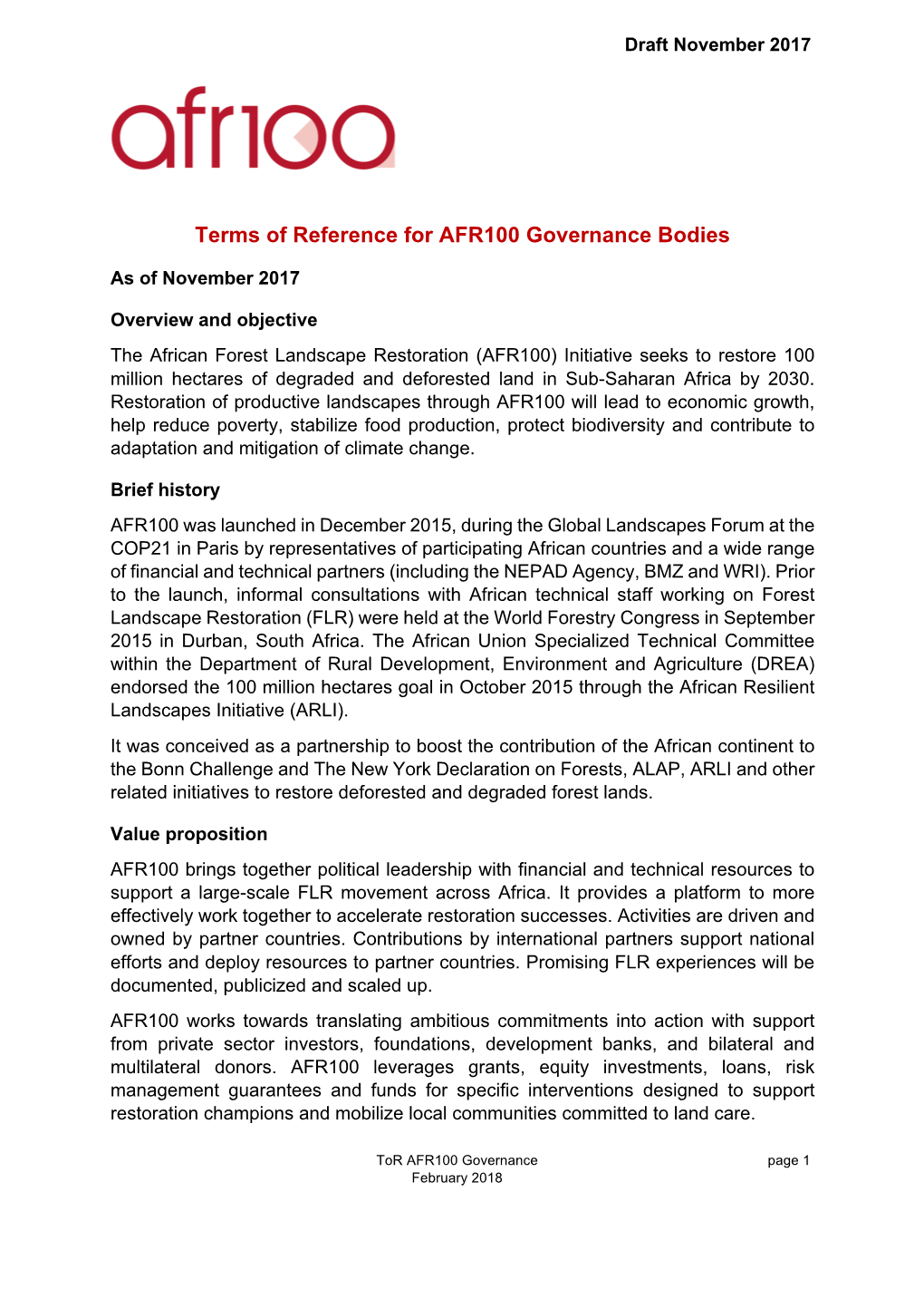 Terms of Reference for AFR100 Governance Bodies