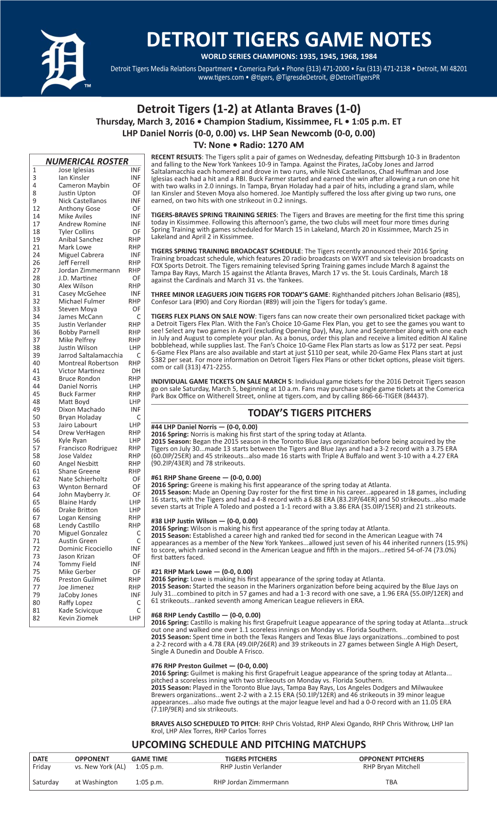 Tigers Notes 3-3-16.Indd