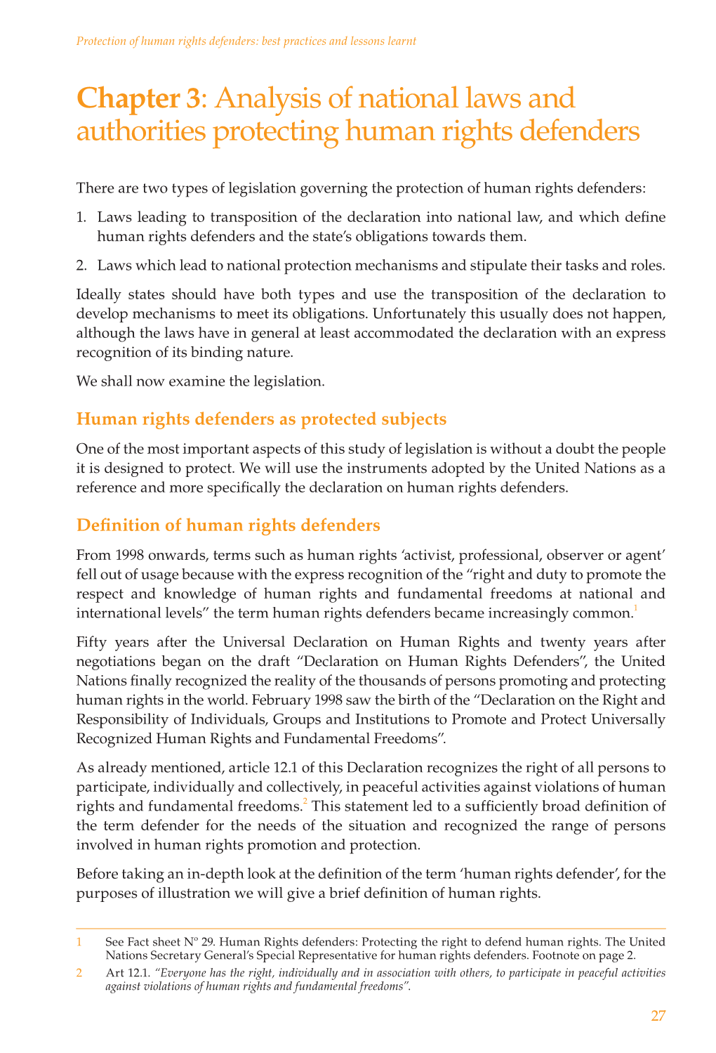 Chapter 3: Analysis of National Laws and Authorities Protecting Human Rights Defenders
