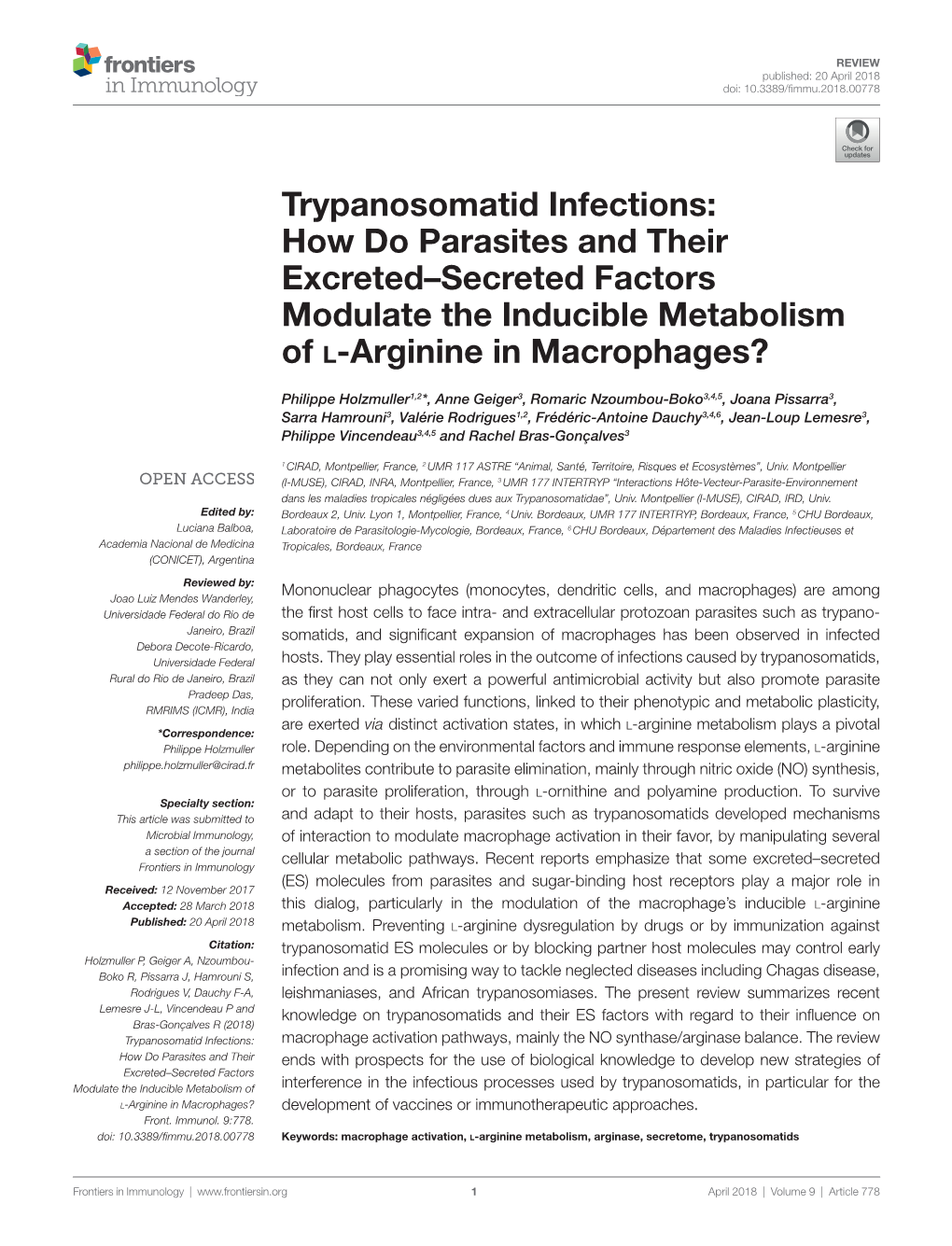 Trypanosomatid Infections : How Do Parasites and Their Excreted-Secreted Factors Modulate the Inducible Metabolism of L-Arginine