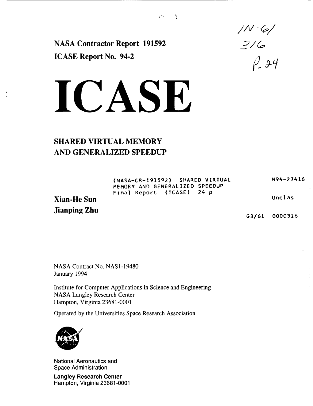 NASA Contractor Report ICASE Report No. 94-2 191592 SHARED