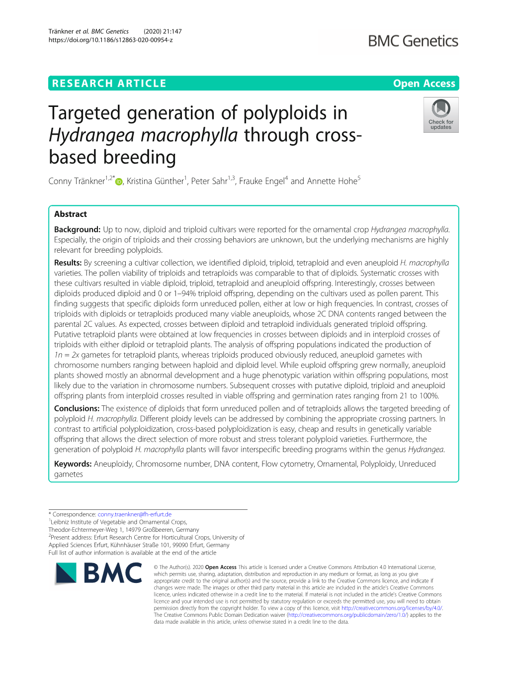 Targeted Generation of Polyploids in Hydrangea Macrophylla Through