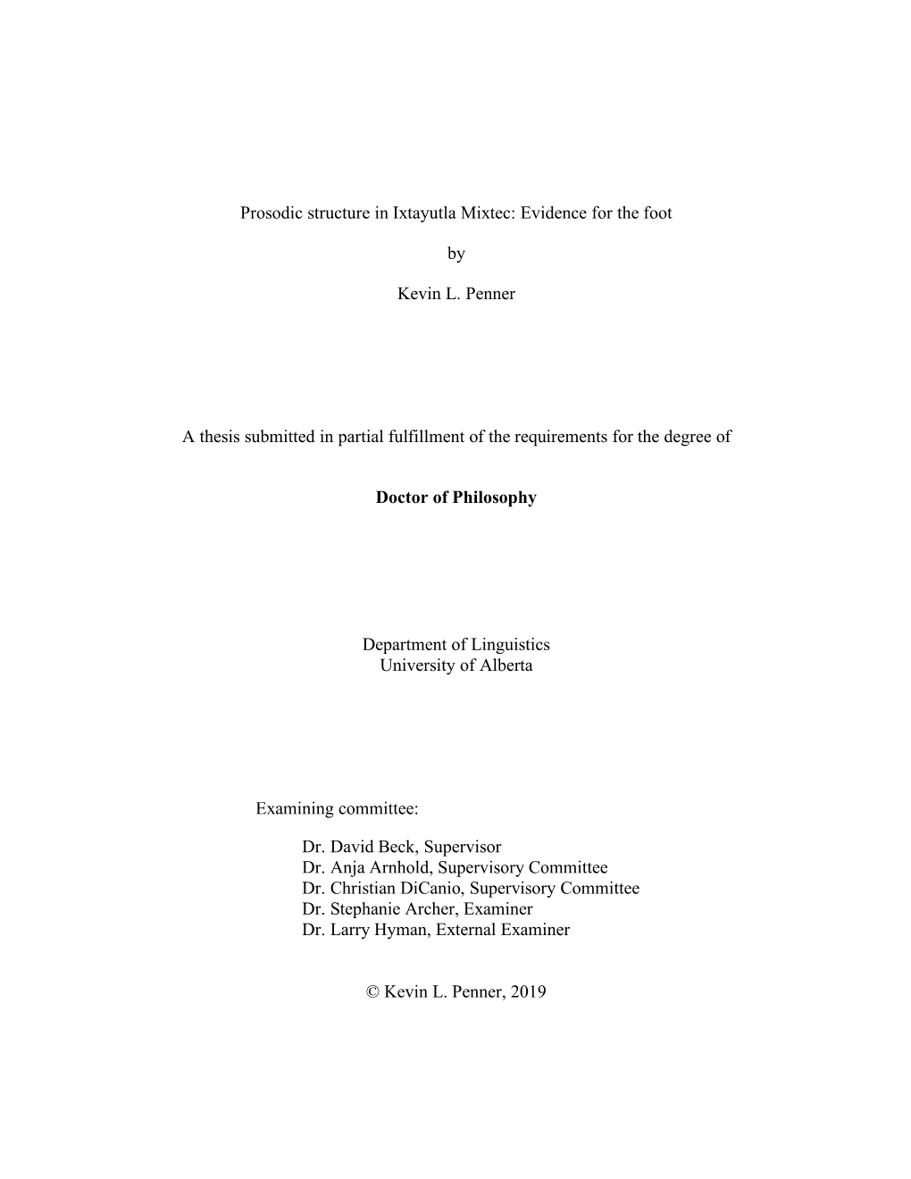 Prosodic Structure in Ixtayutla Mixtec: Evidence for the Foot