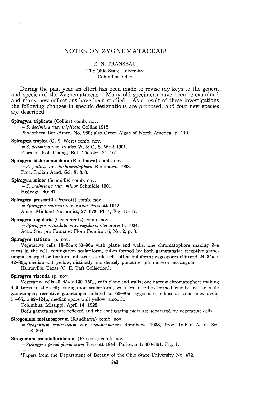 NOTES on Zygnemataceaei