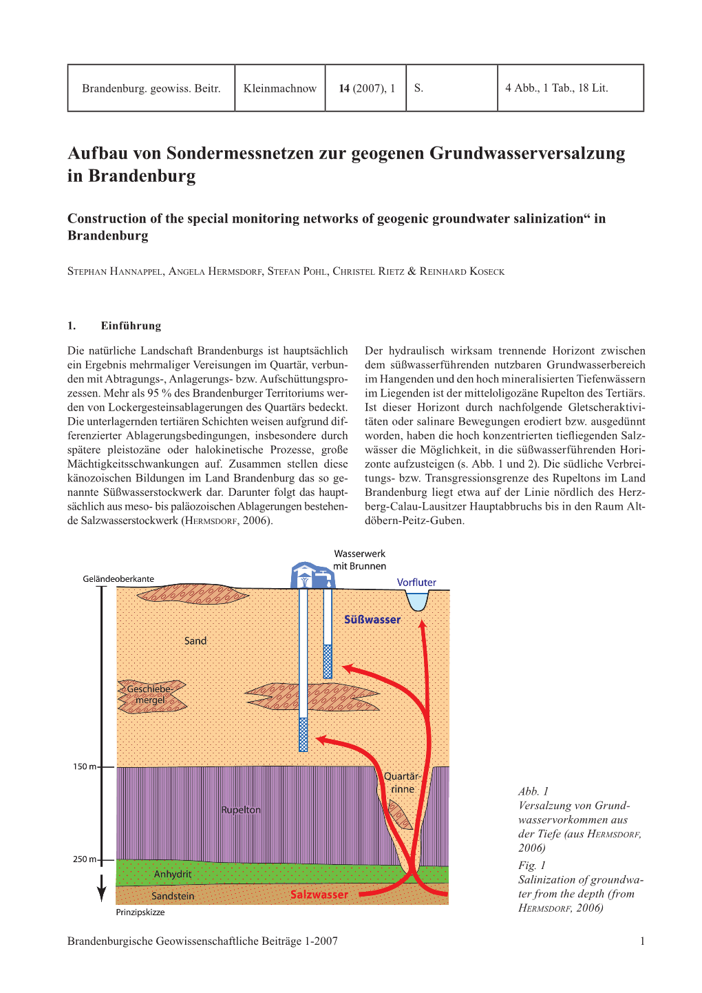 Aufbau Von Sondermessnetzen Zur Geogenen Grundwasserversalzung in Brandenburg