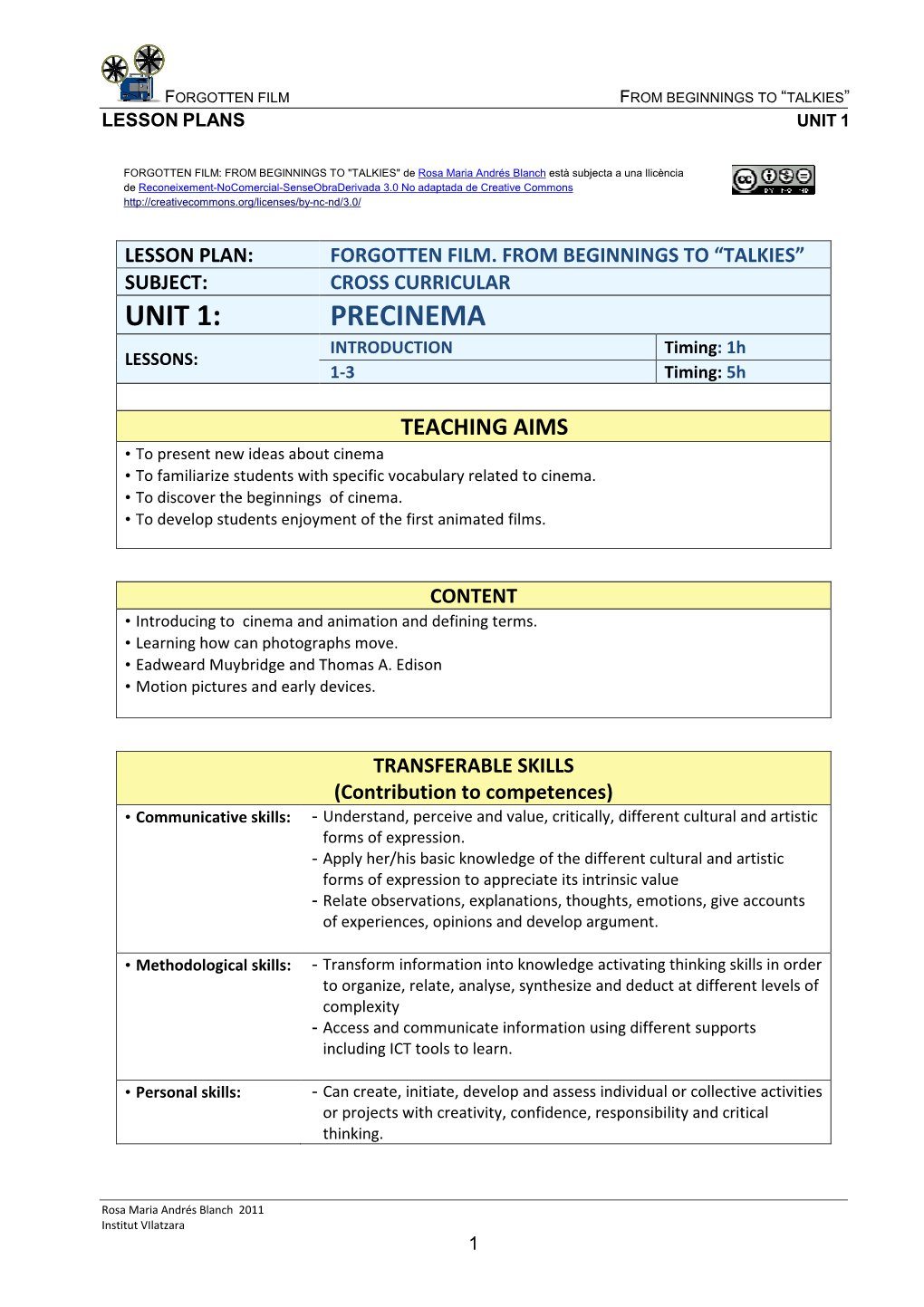 Forgotten Film. Lesson Plans