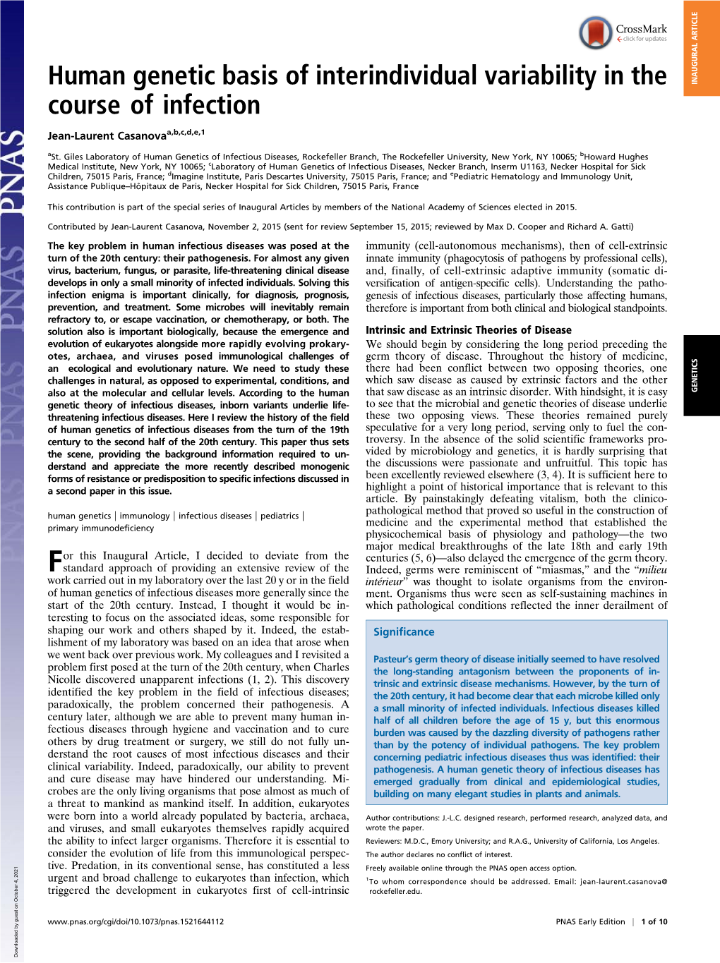 Human Genetic Basis of Interindividual Variability in the Course of Infection