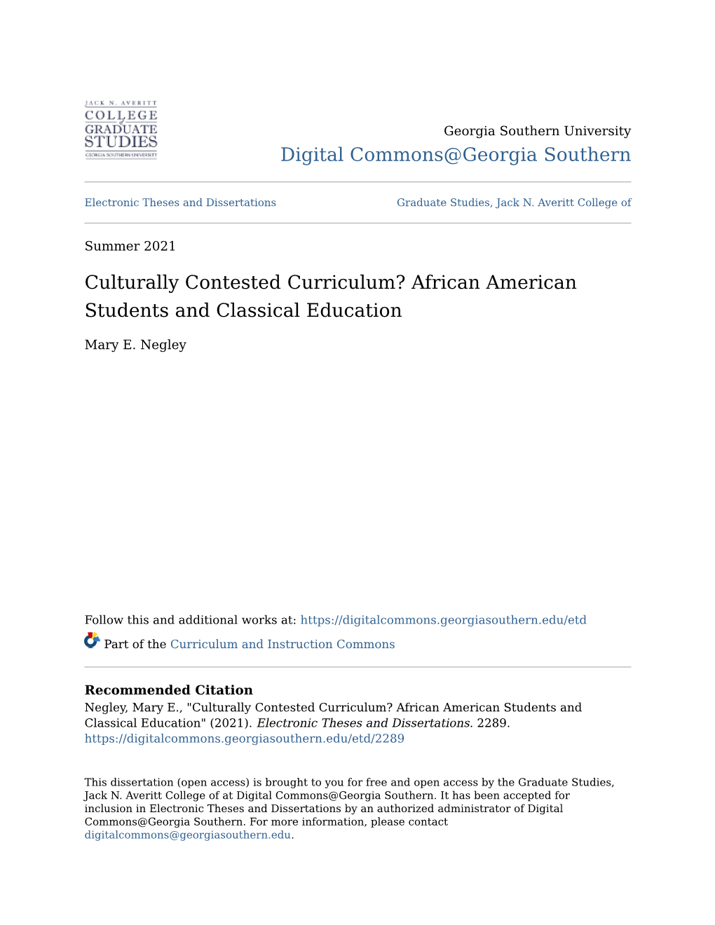 African American Students and Classical Education