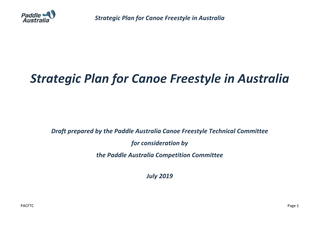 Strategic Plan for Canoe Freestyle in Australia