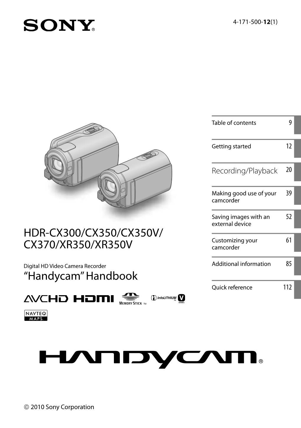 “Handycam” Handbook HDR-CX300/CX350/CX350V