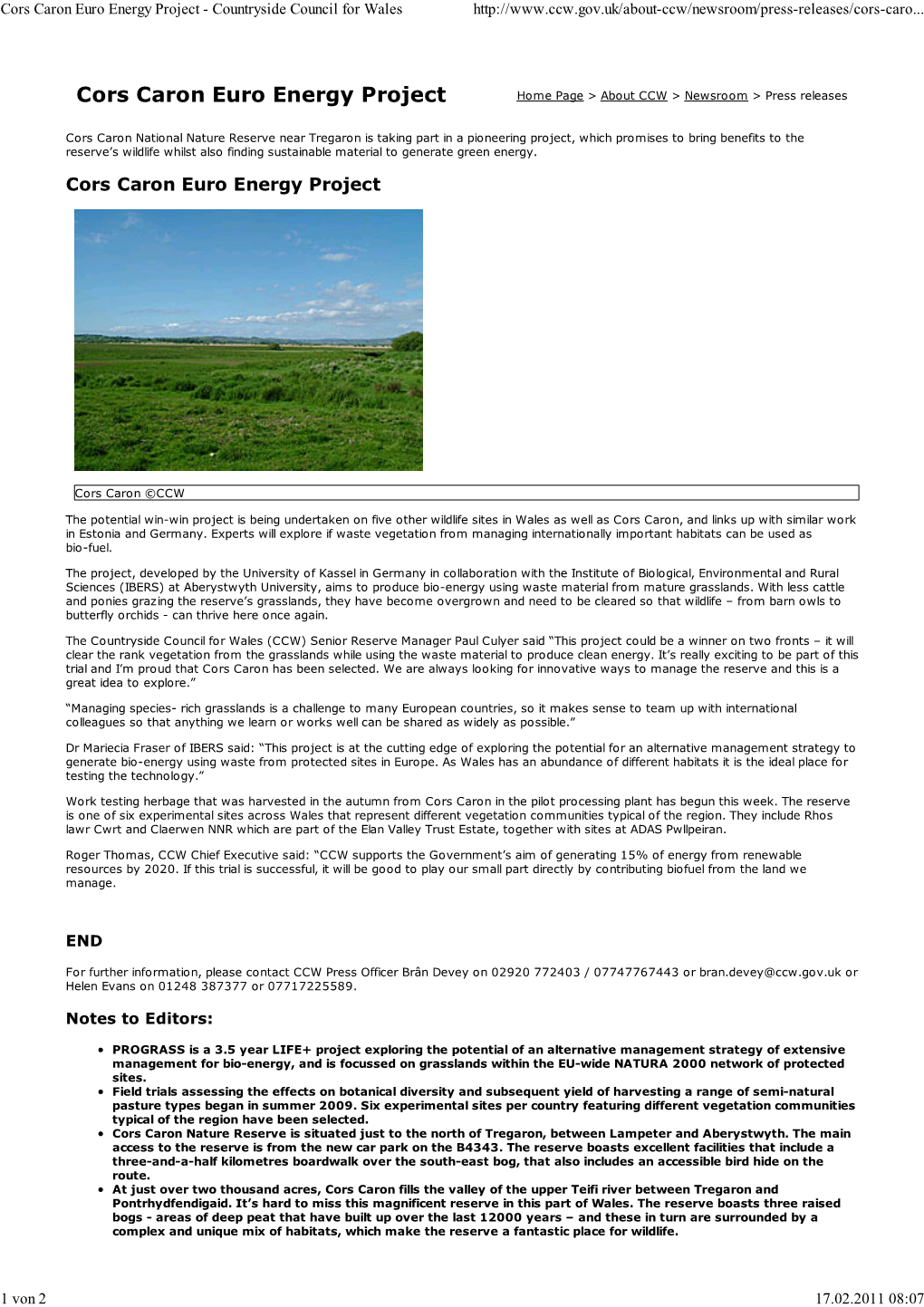 Cors Caron Euro Energy Project - Countryside Council for Wales