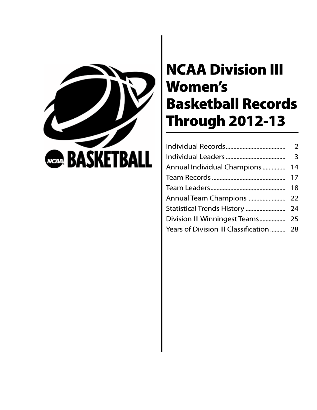 NCAA Division III Women's Basketball Records Through 2012-13