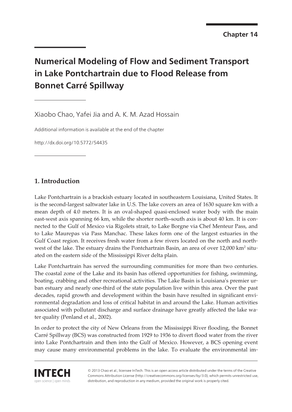 Numerical Modeling of Flow and Sediment Transport in Lake Pontchartrain Due to Flood Release from Bonnet Carré Spillway