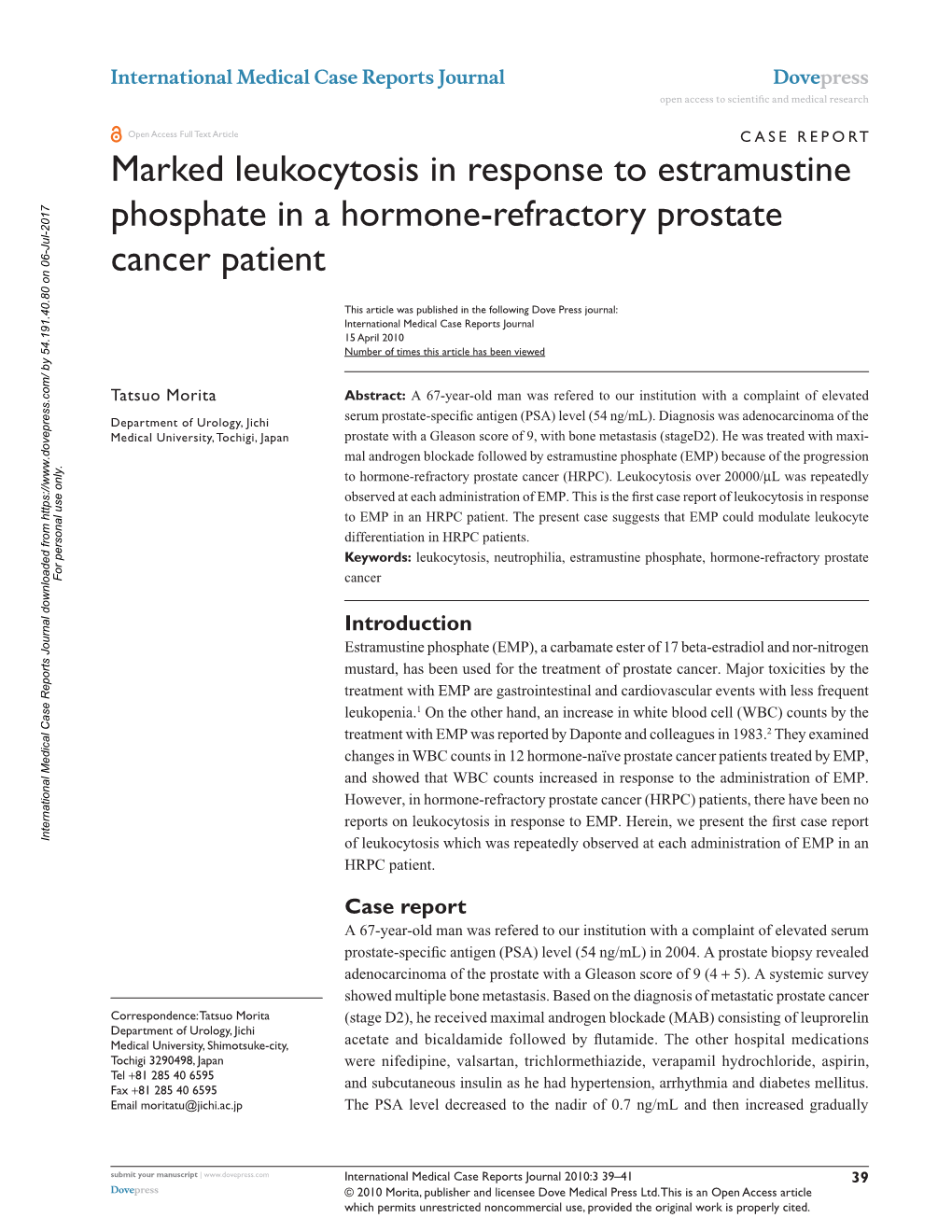 Marked Leukocytosis in Response to Estramustine Phosphate in a Hormone-Refractory Prostate Cancer Patient