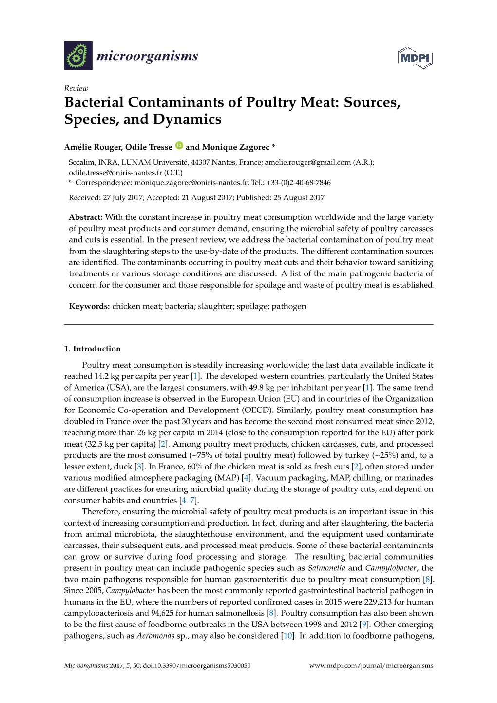 Bacterial Contaminants of Poultry Meat: Sources, Species, and Dynamics