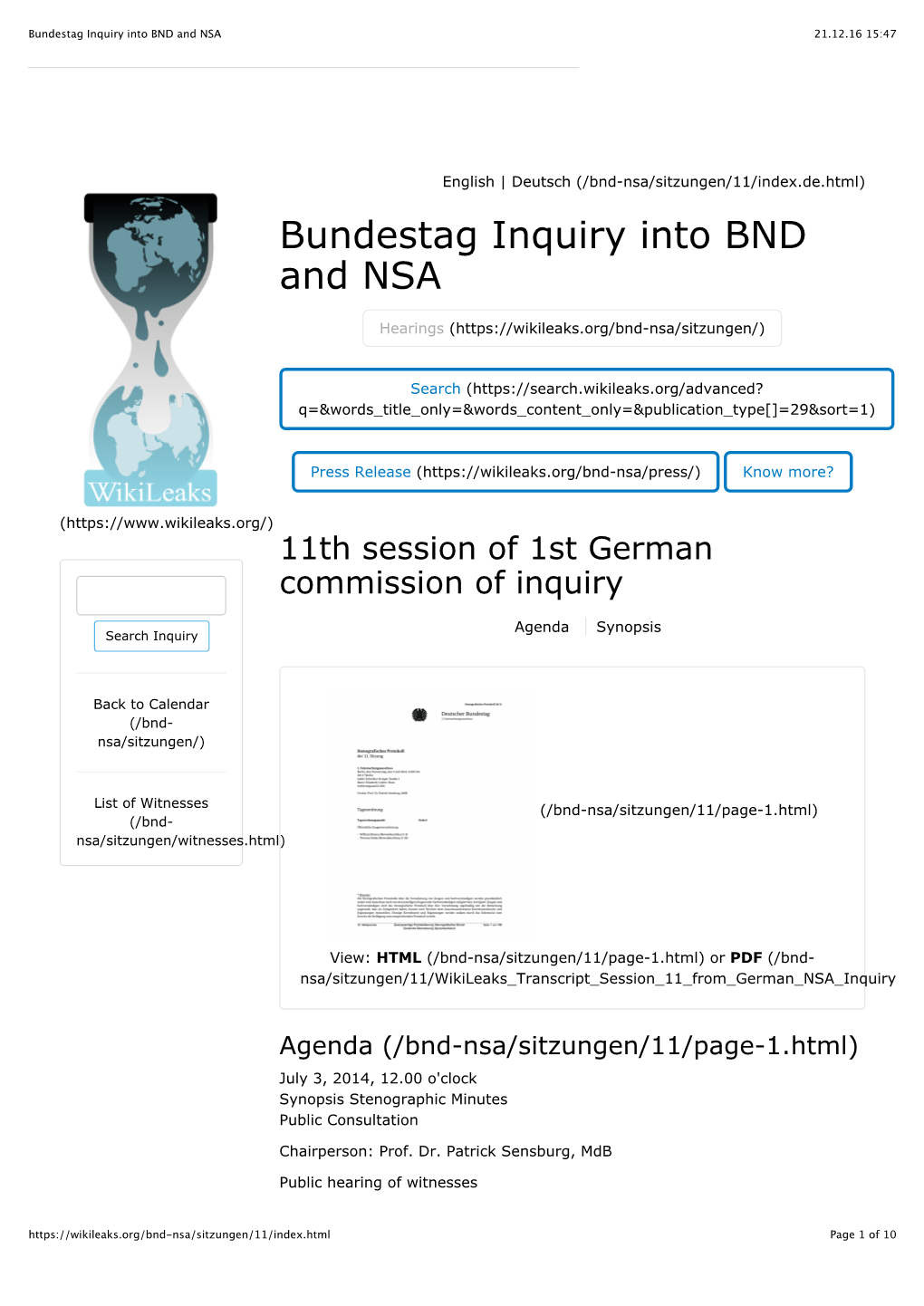 Bundestag Inquiry Into BND and NSA 21.12.16 15:47