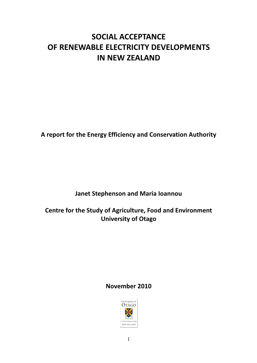 Social Acceptance of Renewable Electricity Developments in New Zealand