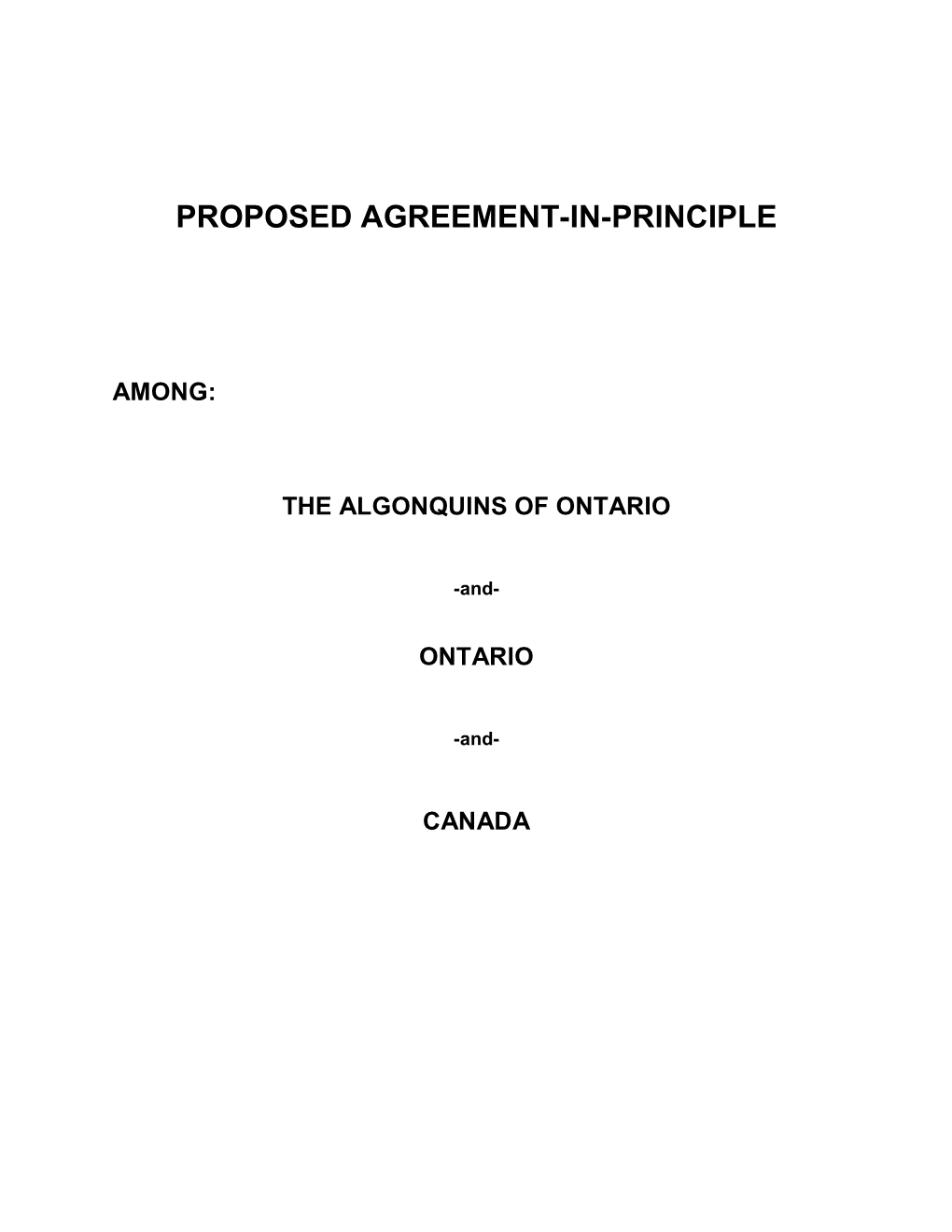 Proposed Agreement-In-Principle