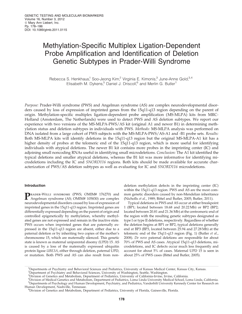 Methylation-Specific Multiplex Ligation-Dependent Probe