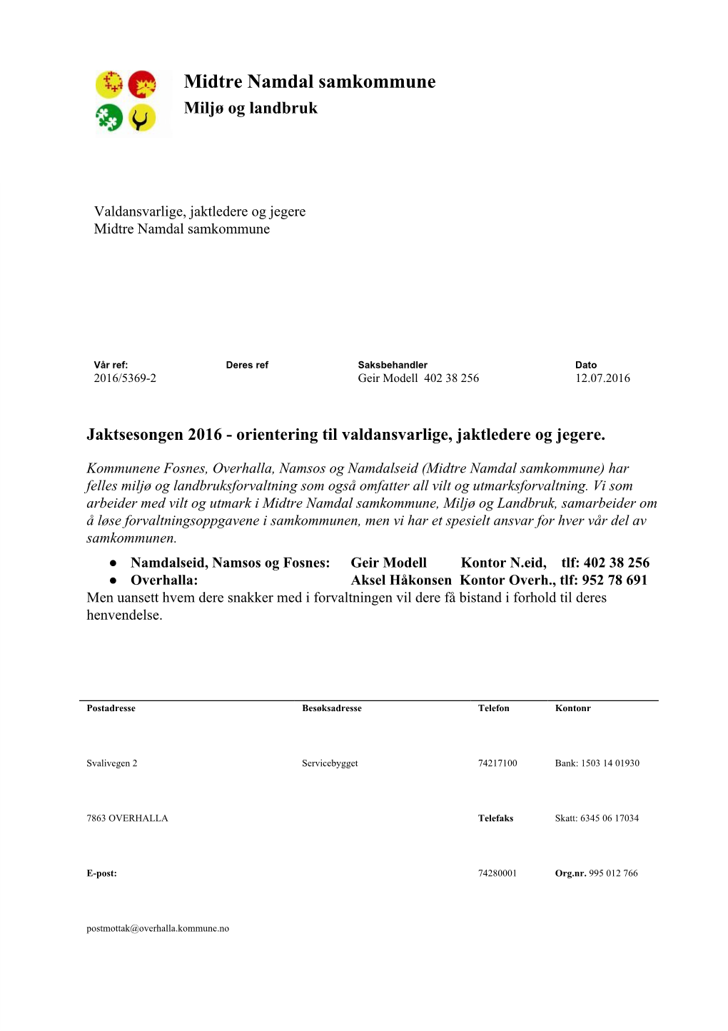 Midtre Namdal Samkommune Miljø Og Landbruk