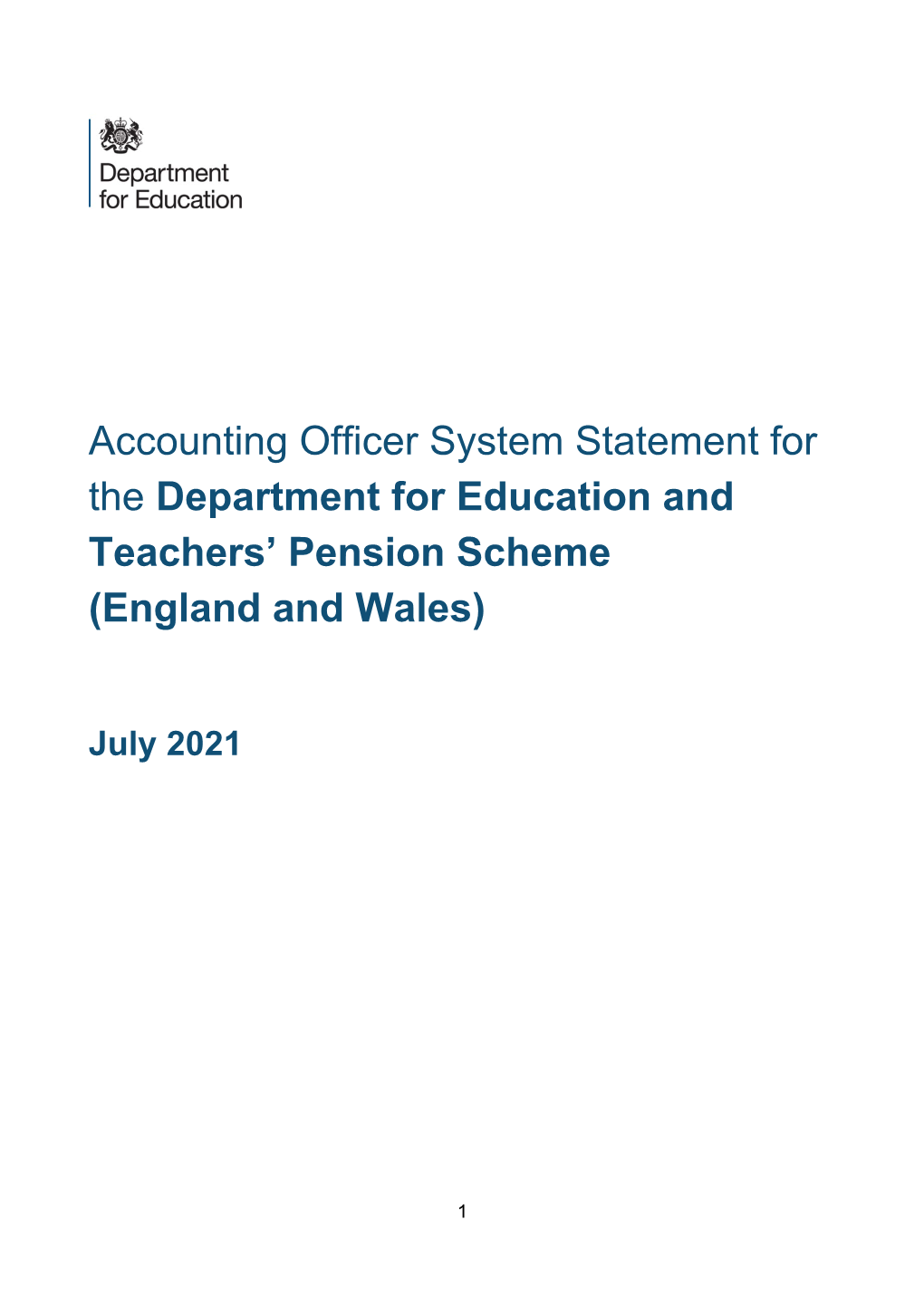 Accounting Officer System Statement for the Department for Education and Teachers’ Pension Scheme (England and Wales)