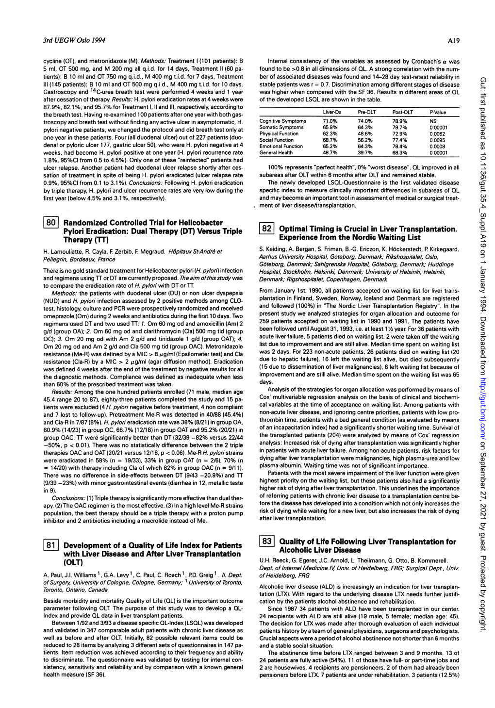 E83 Quality of Life Following Liver Transplantation