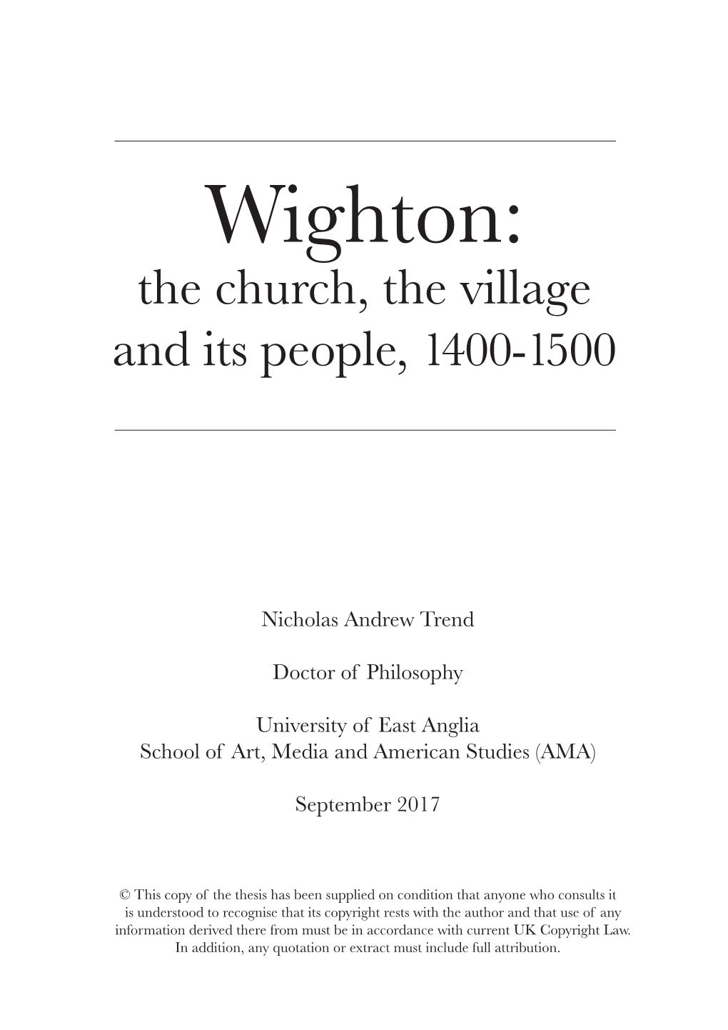 The Church, the Village and Its People, 1400-1500