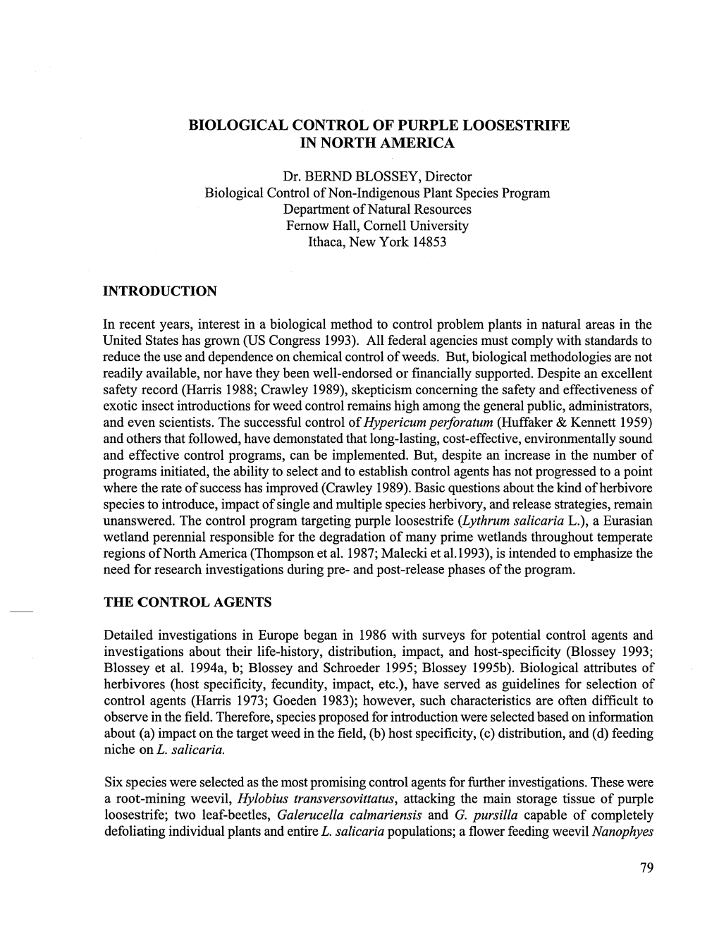 Biological Control of Purple Loosestrife in North America