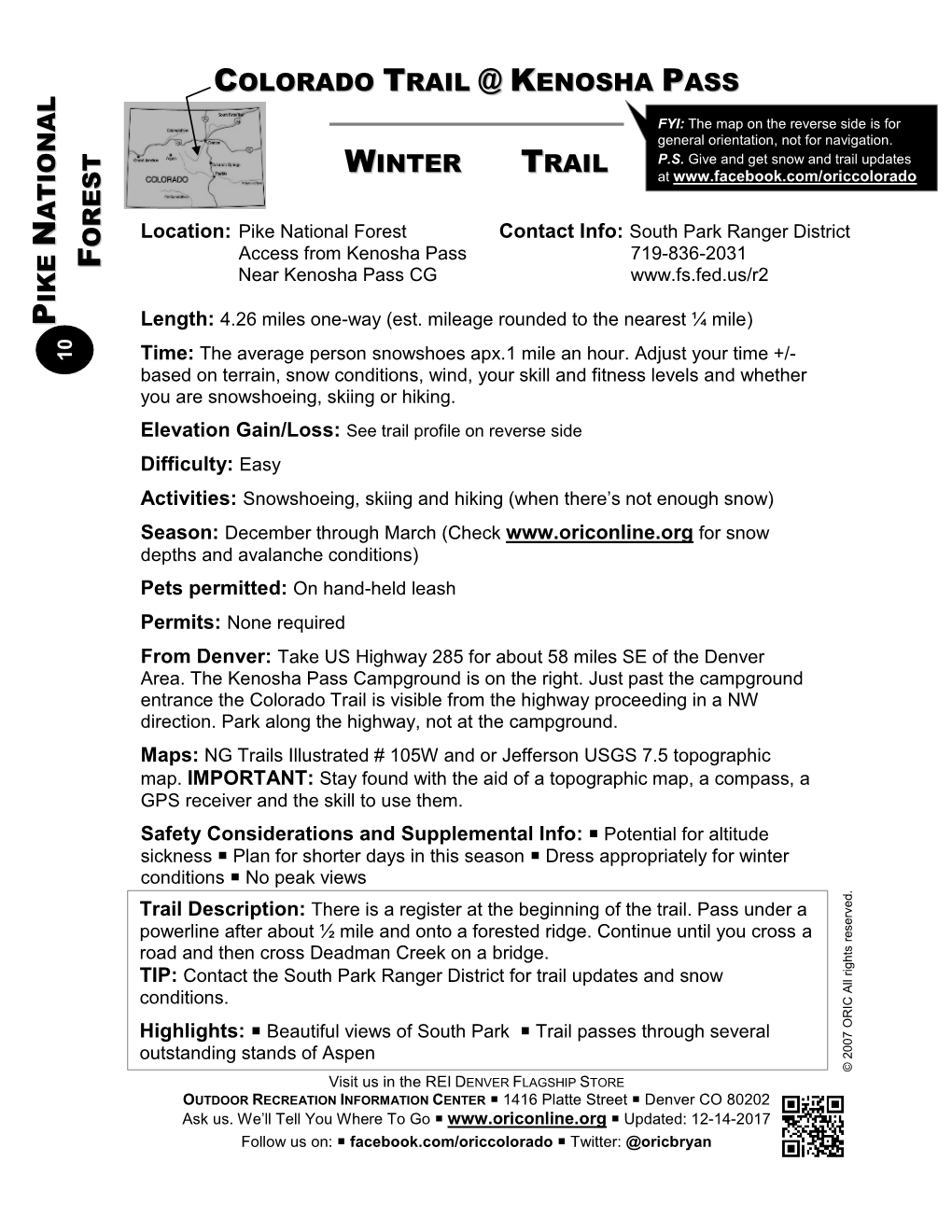 ORIC Winter Trail Map/Description Sheet