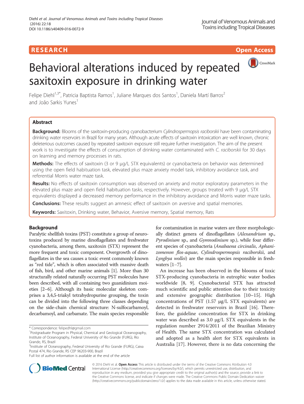 Behavioral Alterations Induced by Repeated Saxitoxin Exposure In