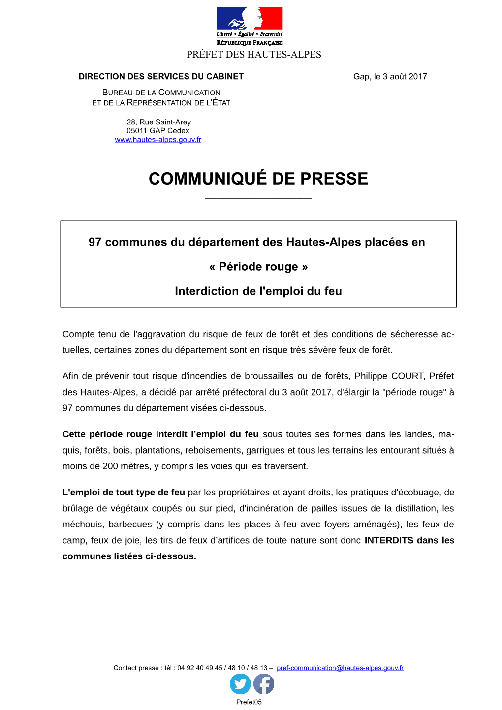 Communiqué De Presse ______