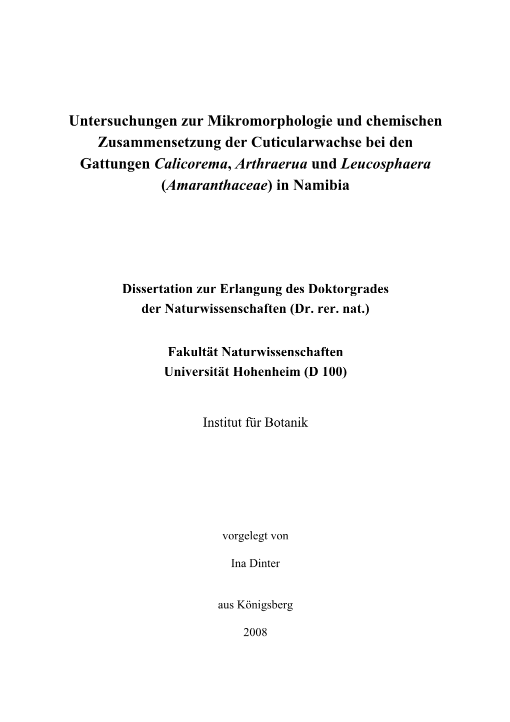 Untersuchungen Zur Mikromorphologie Und Chemischen