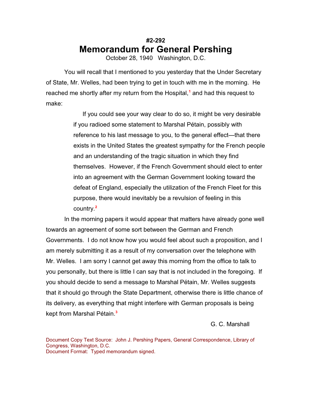 Memorandum for General Pershing s1