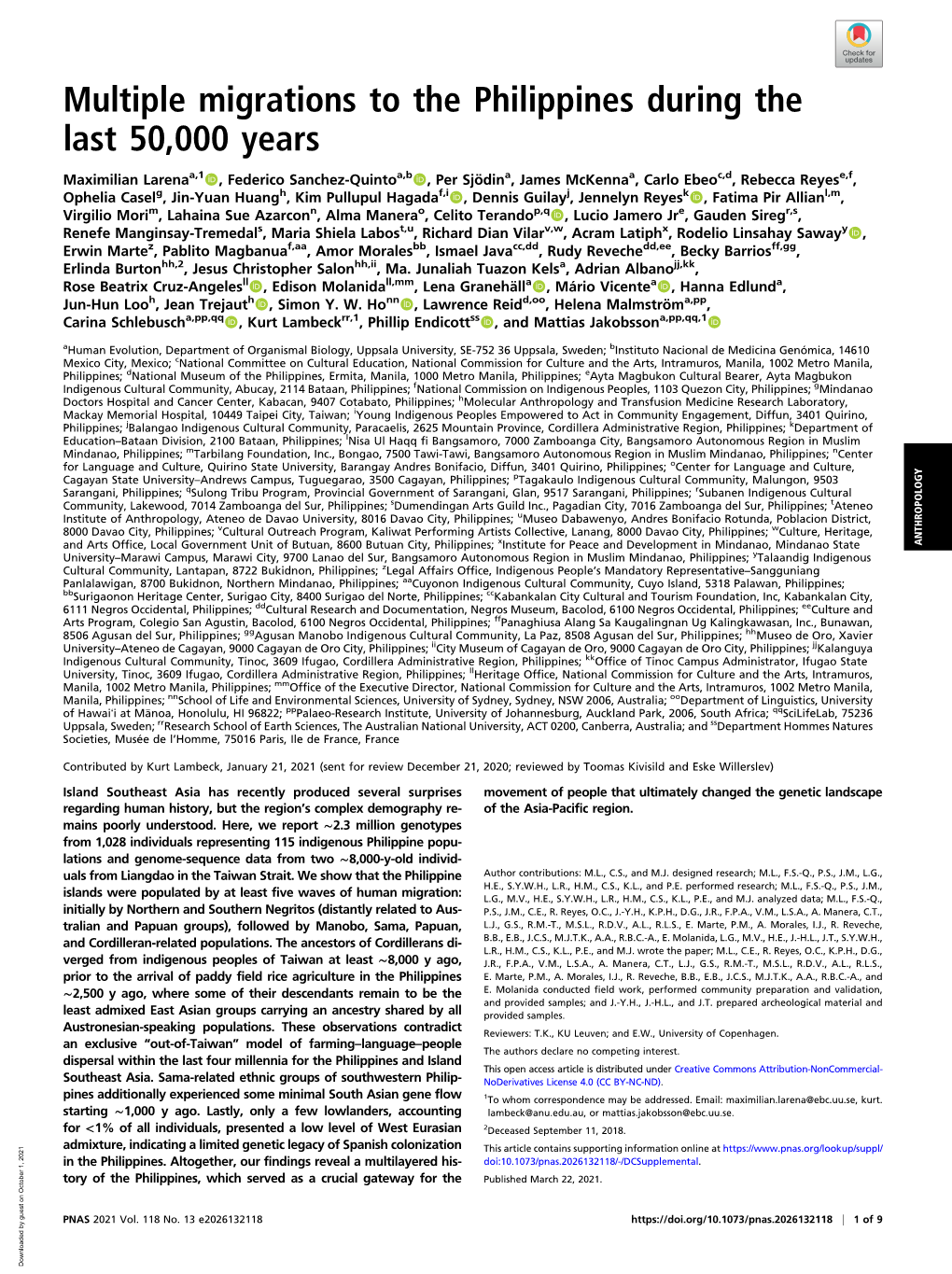 Multiple Migrations to the Philippines During the Last 50,000 Years