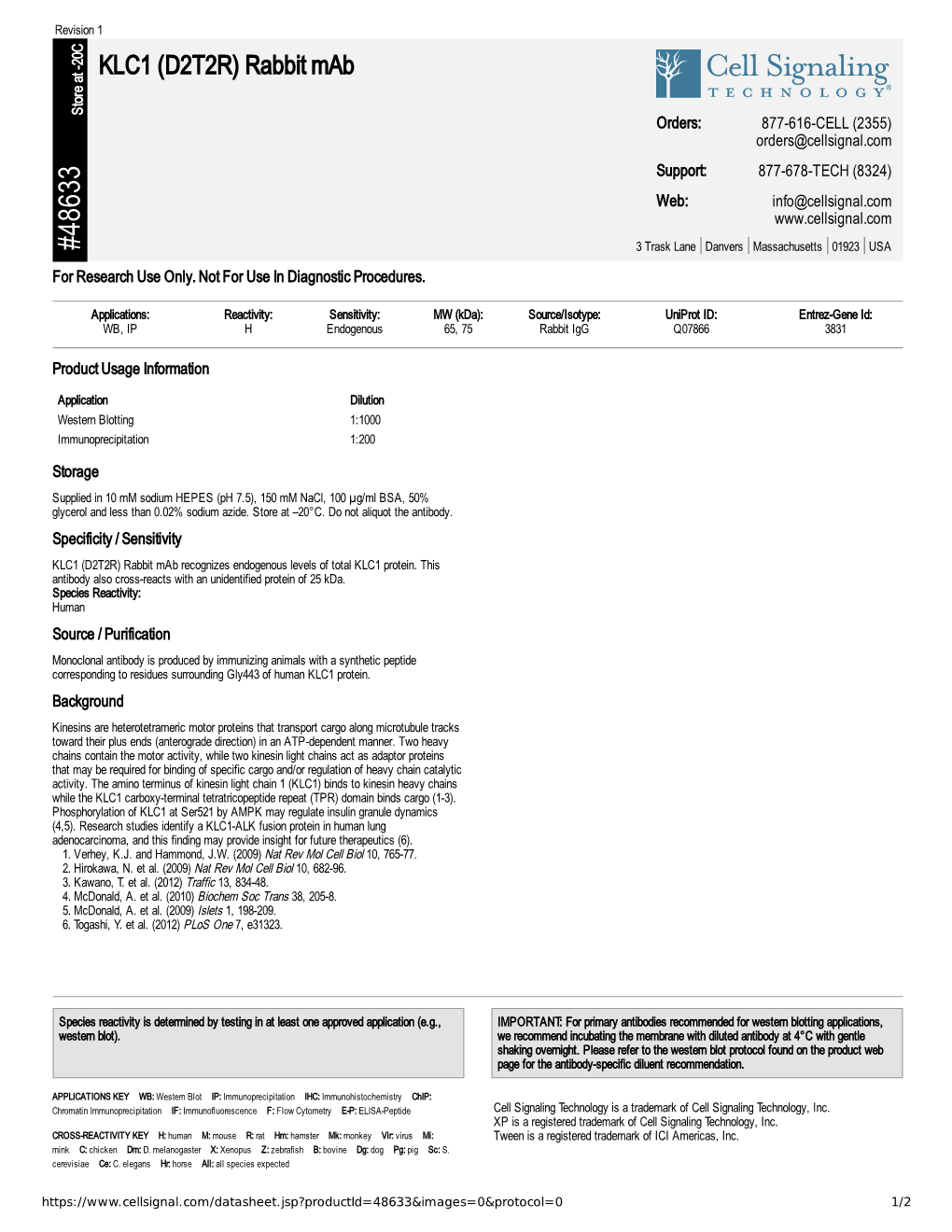 48633 KLC1 (D2T2R) Rabbit Mab