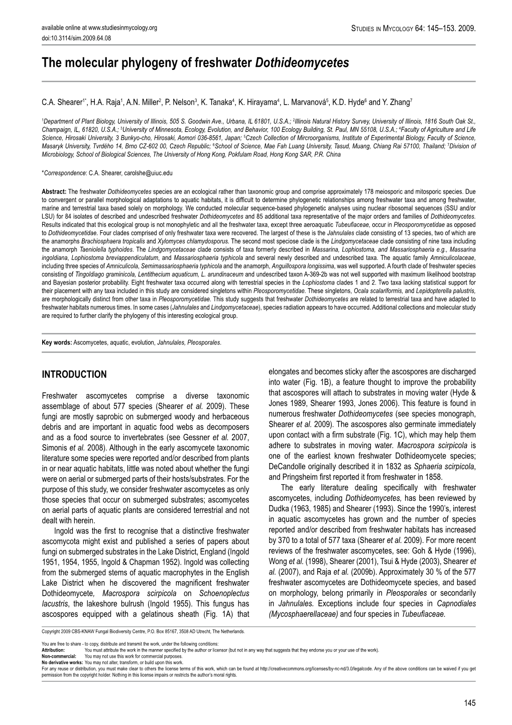 The Molecular Phylogeny of Freshwater Dothideomycetes