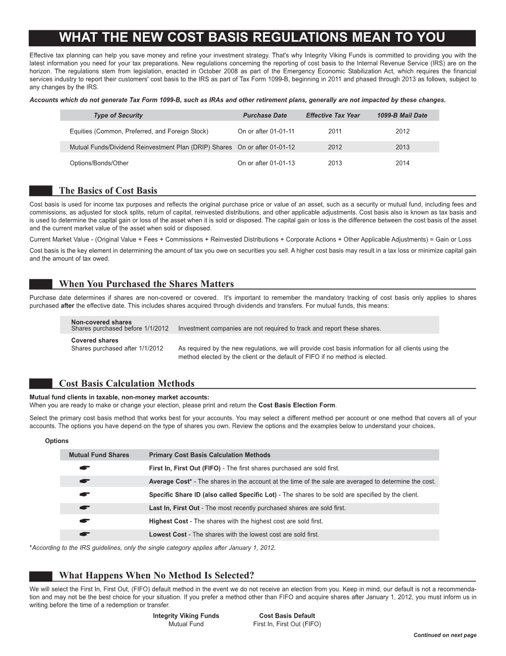 What Cost Basis Regulations Mean To