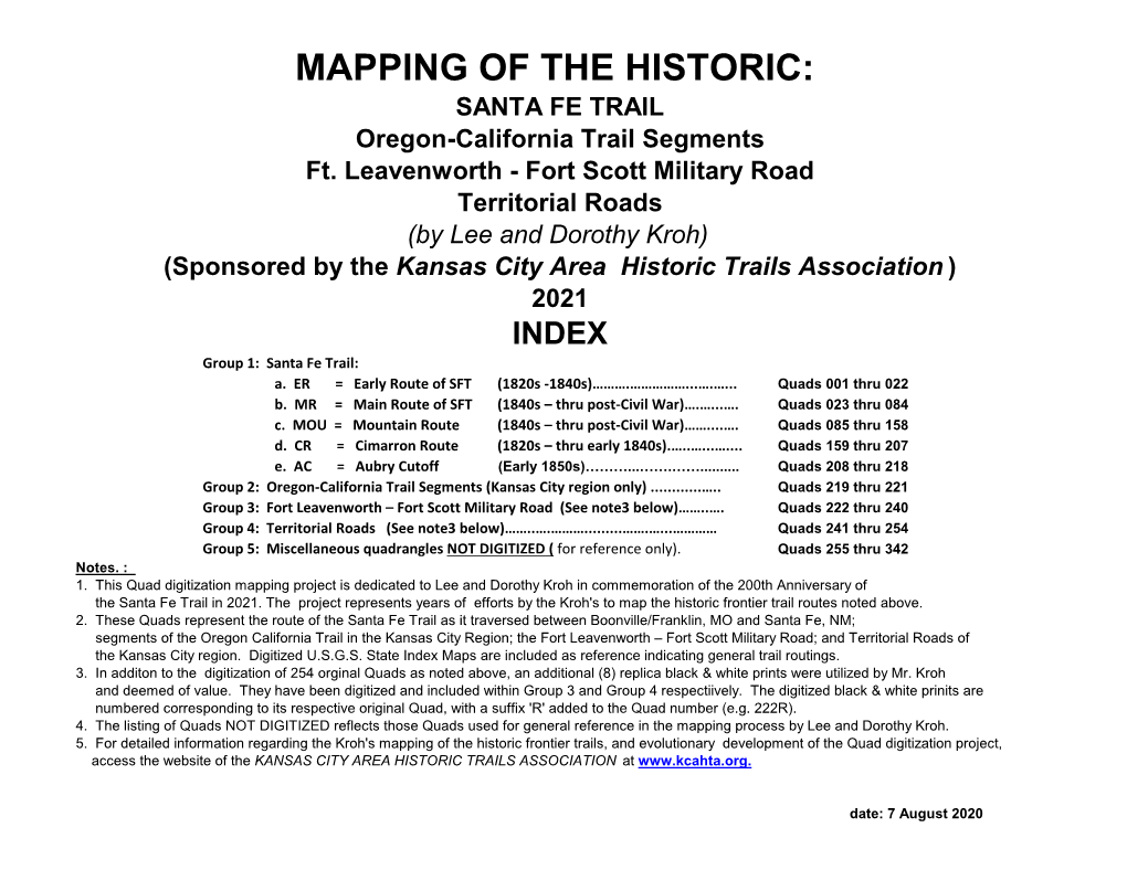 MAPPING of the HISTORIC: SANTA FE TRAIL Oregon-California Trail Segments Ft