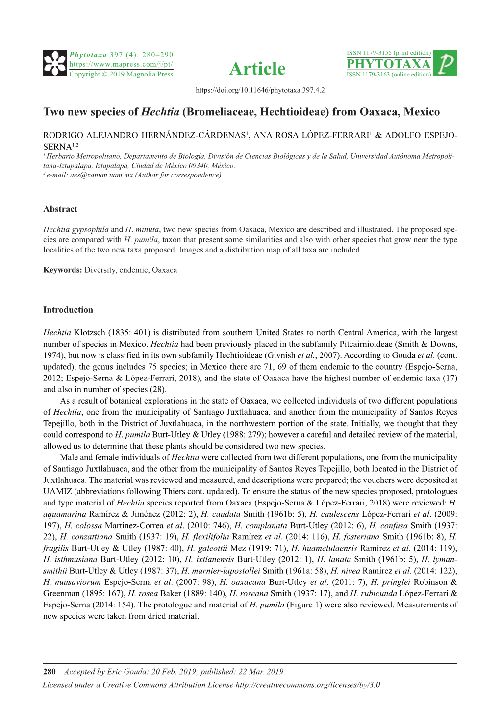 Two New Species of Hechtia (Bromeliaceae, Hechtioideae) from Oaxaca, Mexico