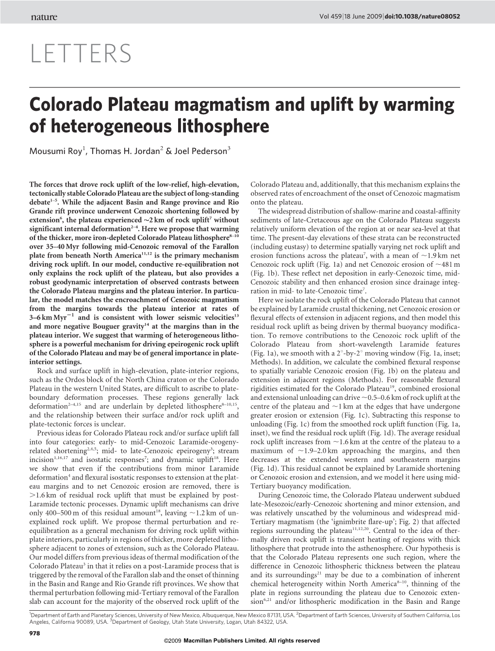 Colorado Plateau Magmatism and Uplift by Warming of Heterogeneous Lithosphere