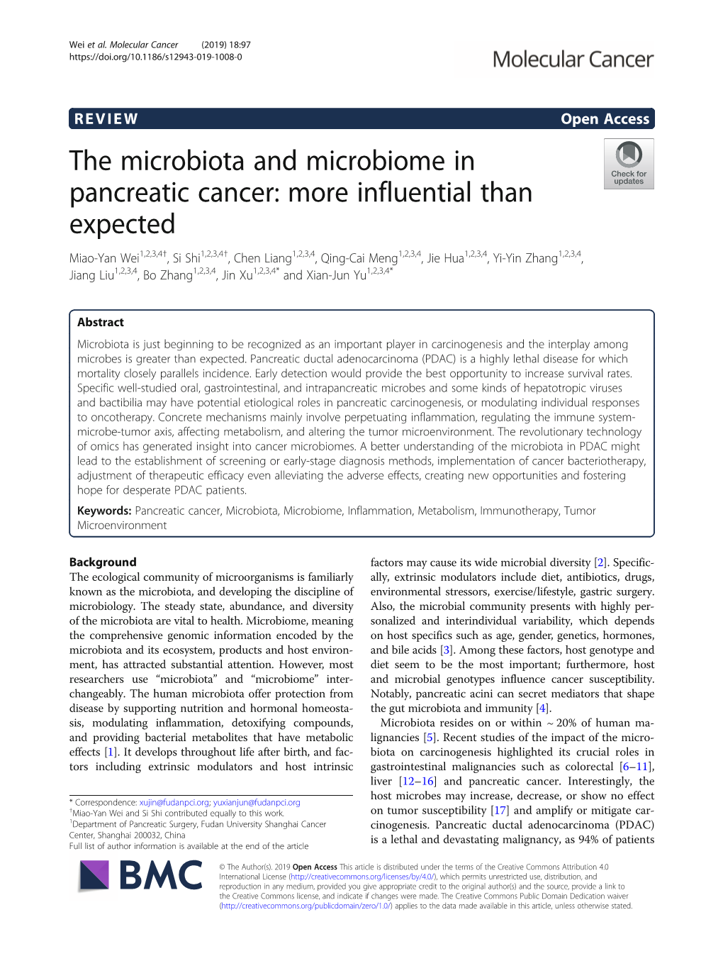 The Microbiota and Microbiome in Pancreatic Cancer: More Influential