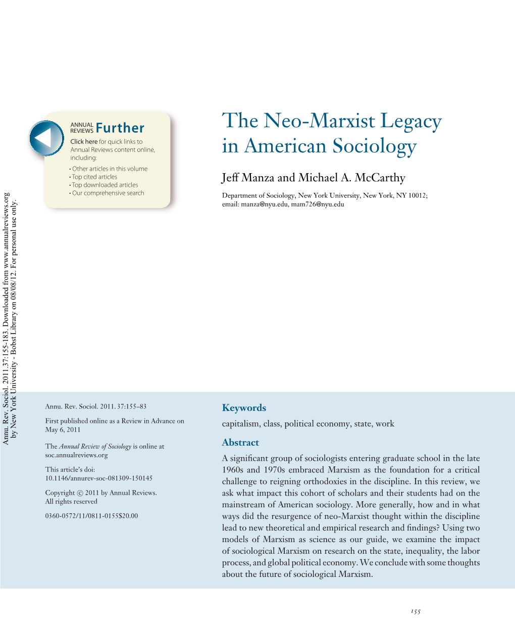 The Neo-Marxist Legacy in American Sociology