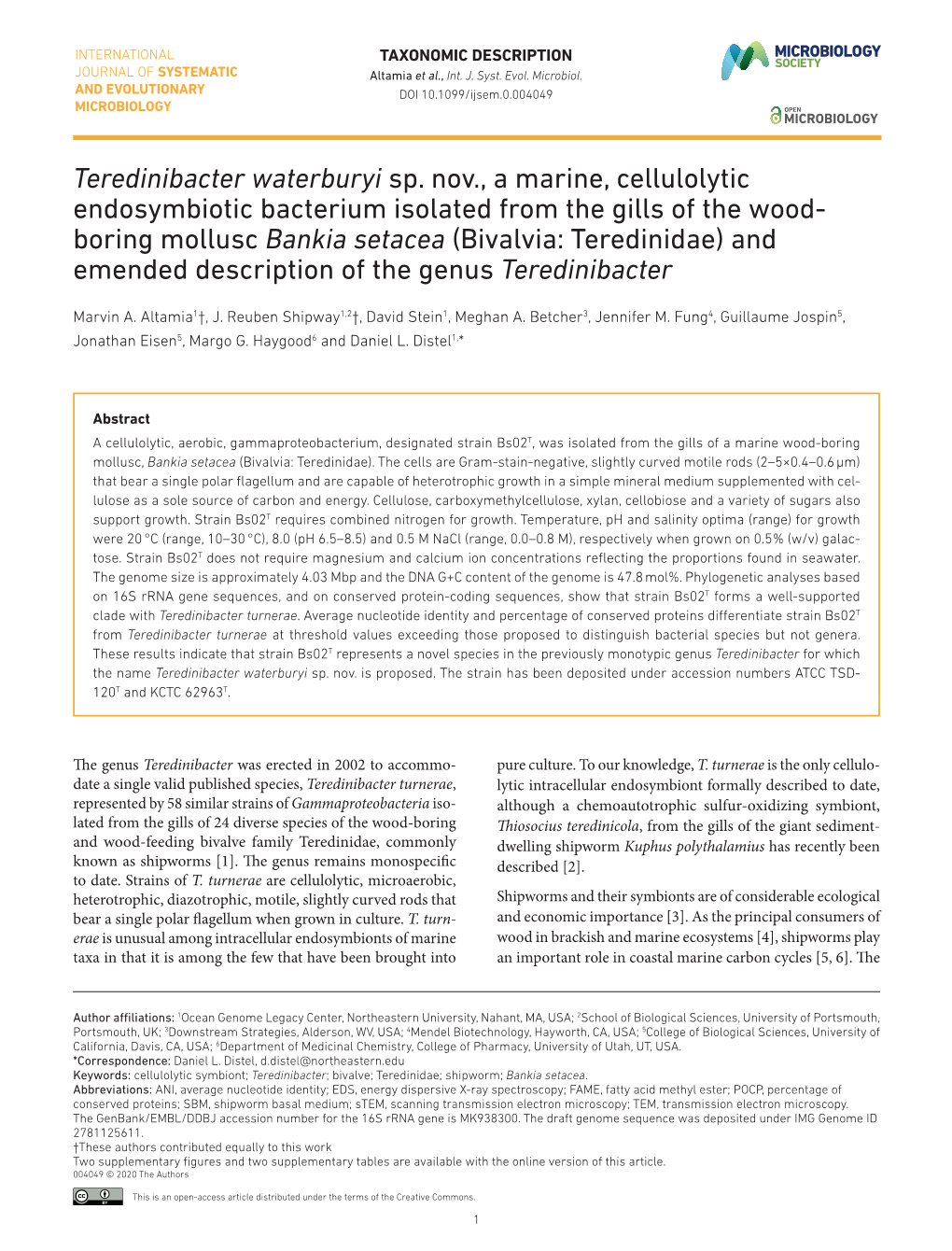 Teredinibacter Waterburyi Sp