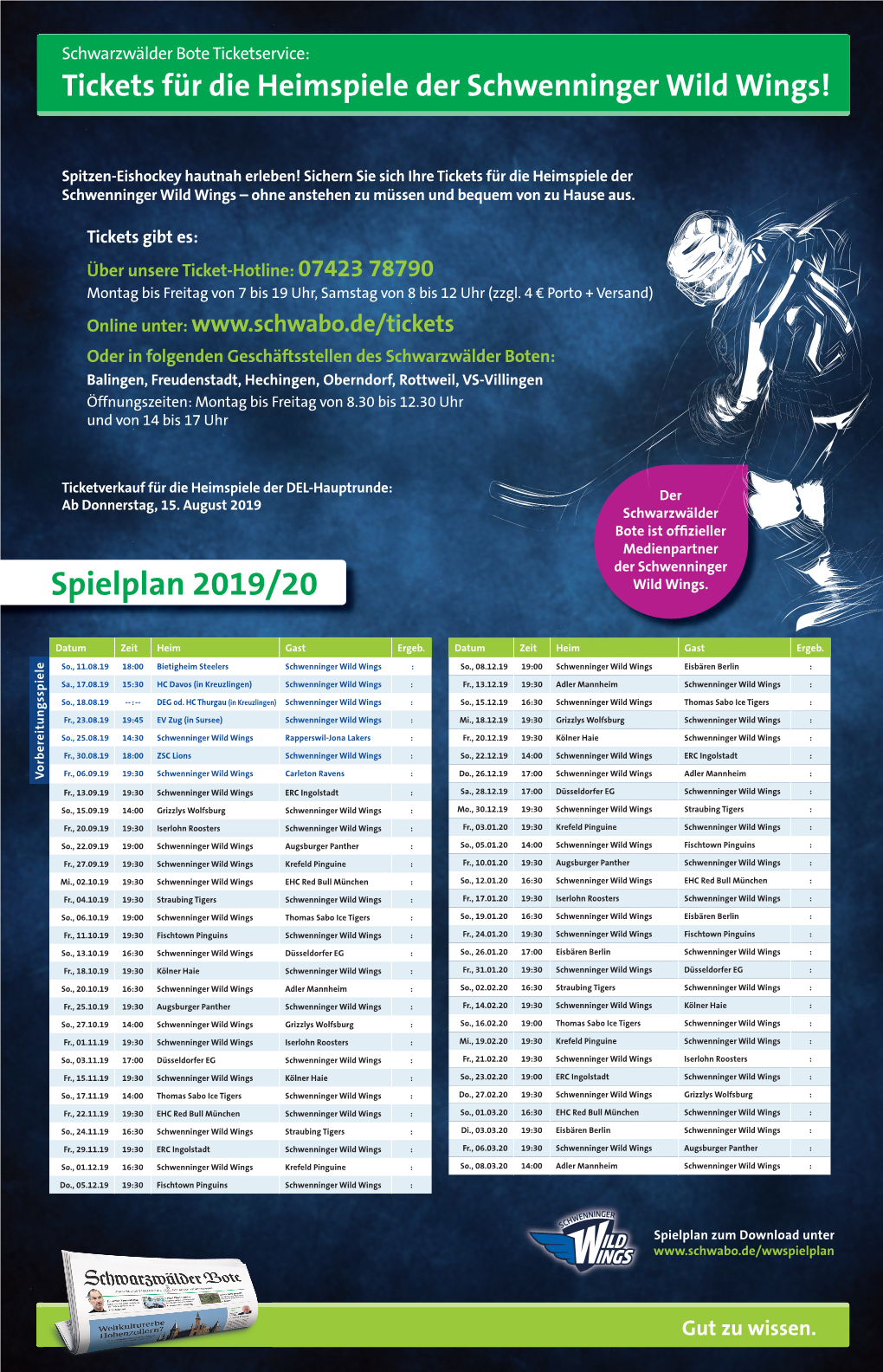 Spielplan 2019/20 Wild Wings