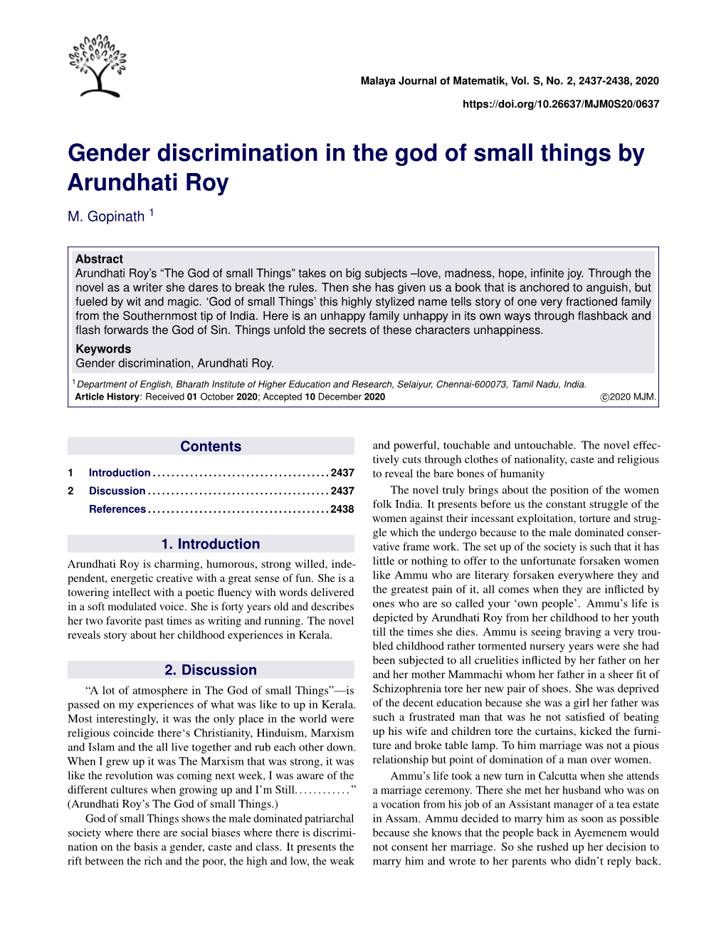 Gender Discrimination in the God of Small Things by Arundhati Roy