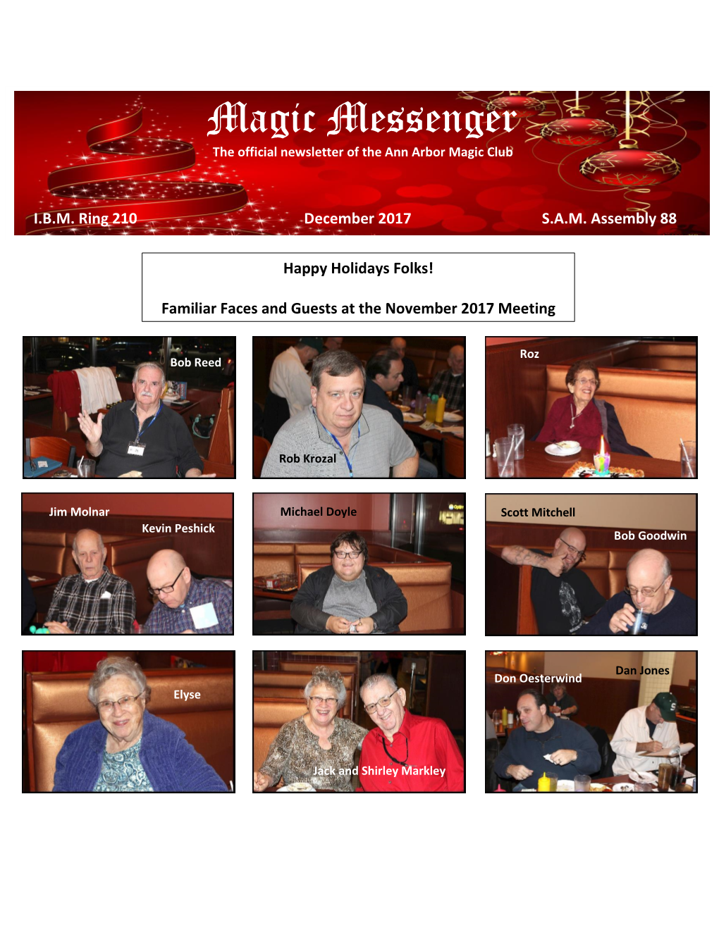 Magic Messenger the Official Newsletter of the Ann Arbor Magic Club