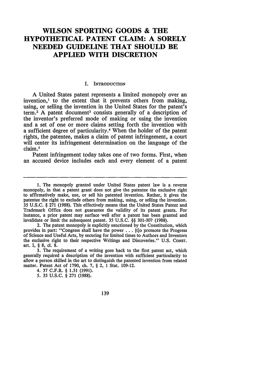 Wilson Sporting Goods & the Hypothetical Patent Claim